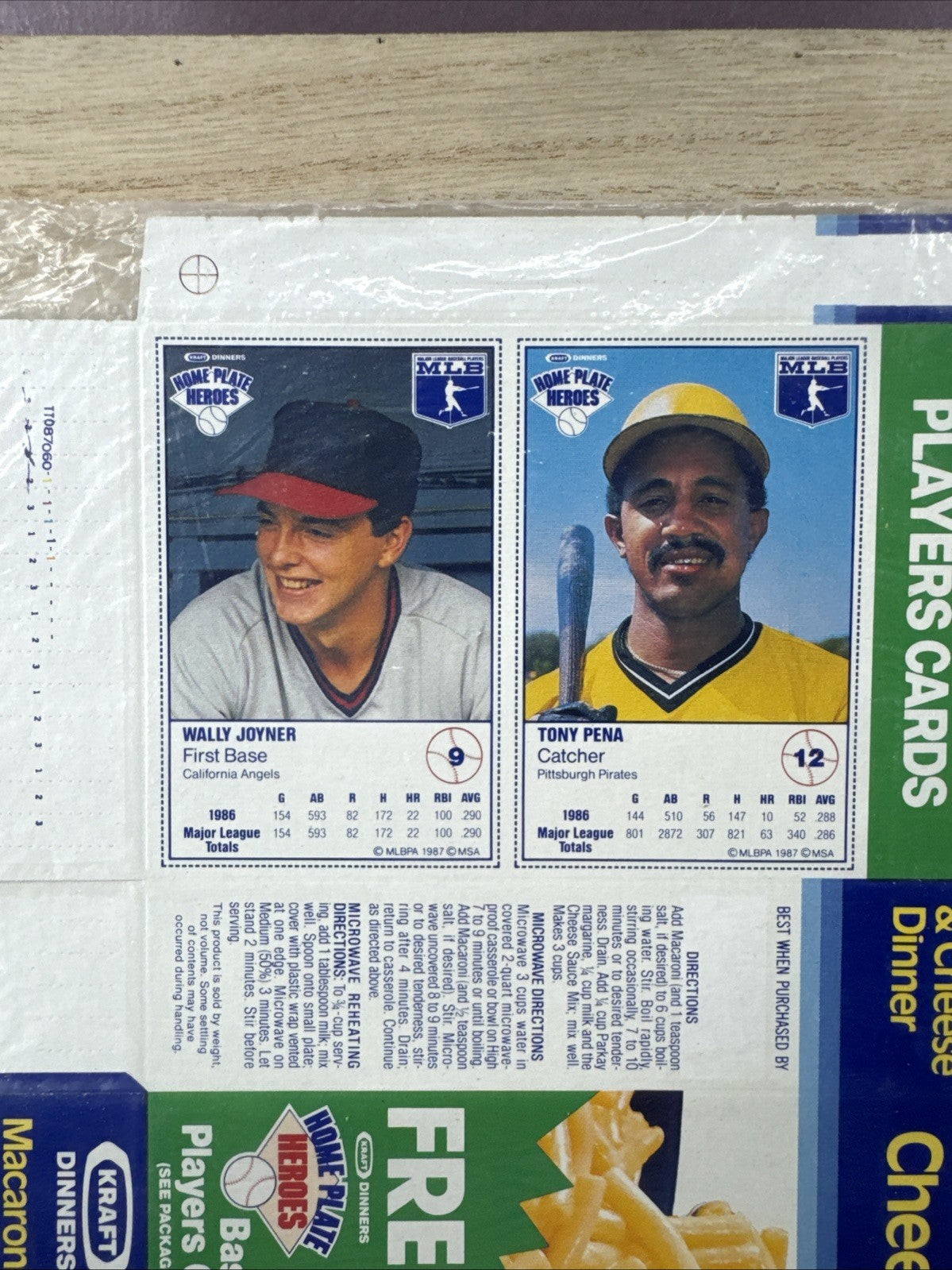 1987 Kraft Home Plate Heroes Never Folded Panel - Wally Joyner Tony Pena1