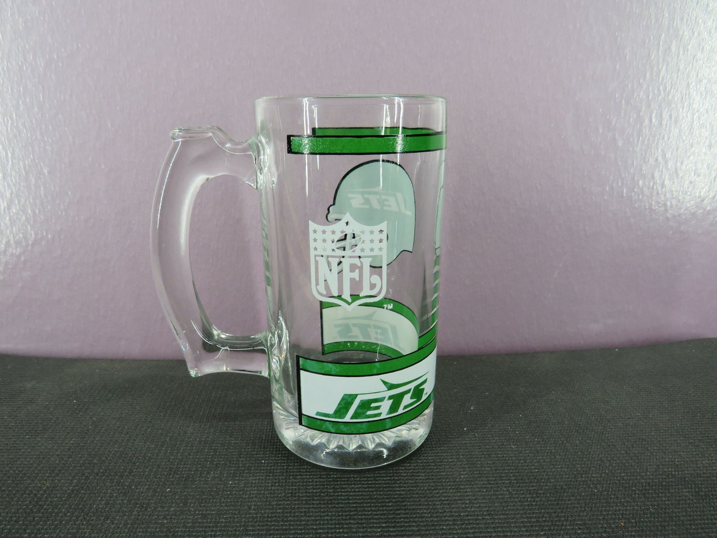 Vintage New York Jets Beer Mug Stein Tall Glass 1980s NFL