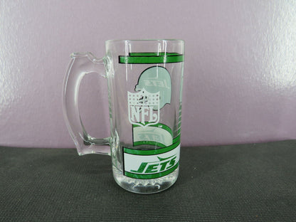 Vintage New York Jets Beer Mug Stein Tall Glass 1980s NFL