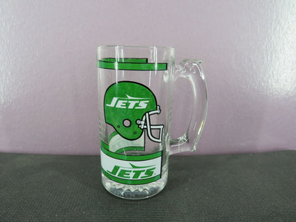 Vintage New York Jets Beer Mug Stein Tall Glass 1980s NFL
