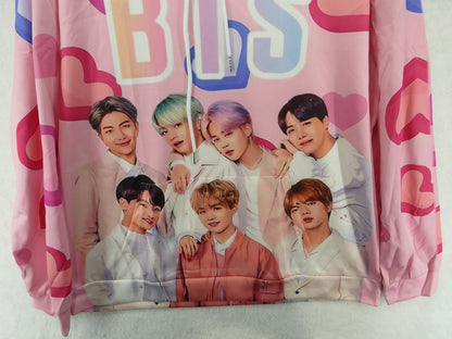 BTS Pink Hearts Long Sleeve Hoodie - Size XL
