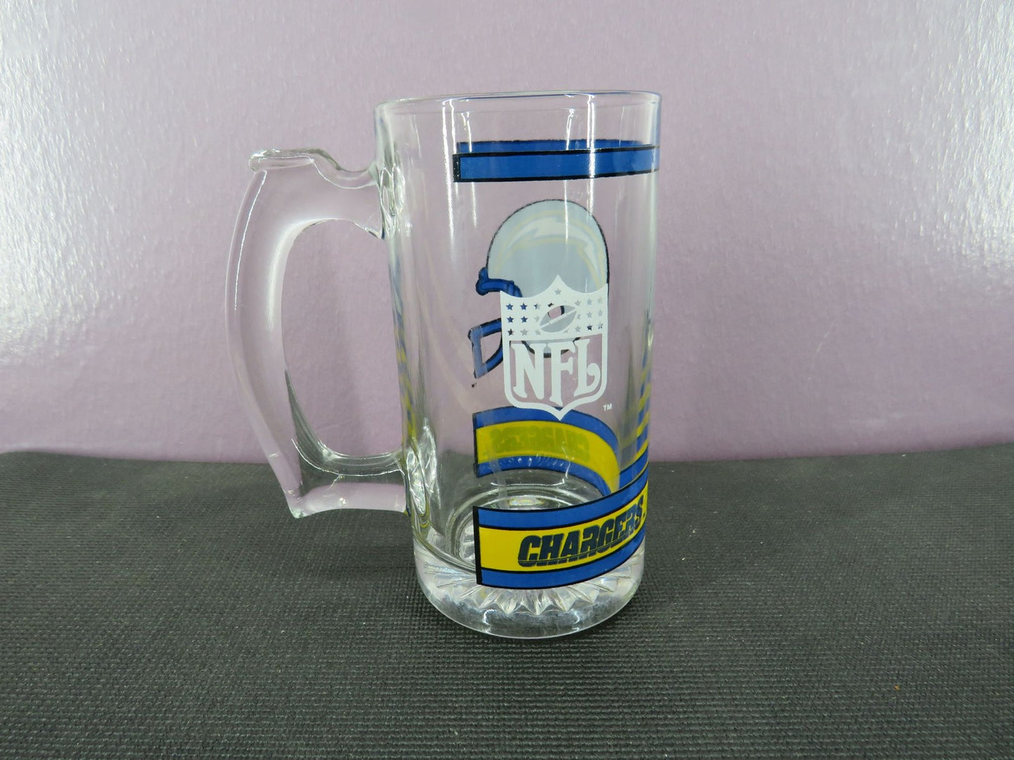 NFL Chargers Official Glass Beer Mug Helmet Logo Blue Yellow Collectible Stein
