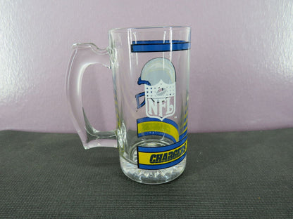 NFL Chargers Official Glass Beer Mug Helmet Logo Blue Yellow Collectible Stein