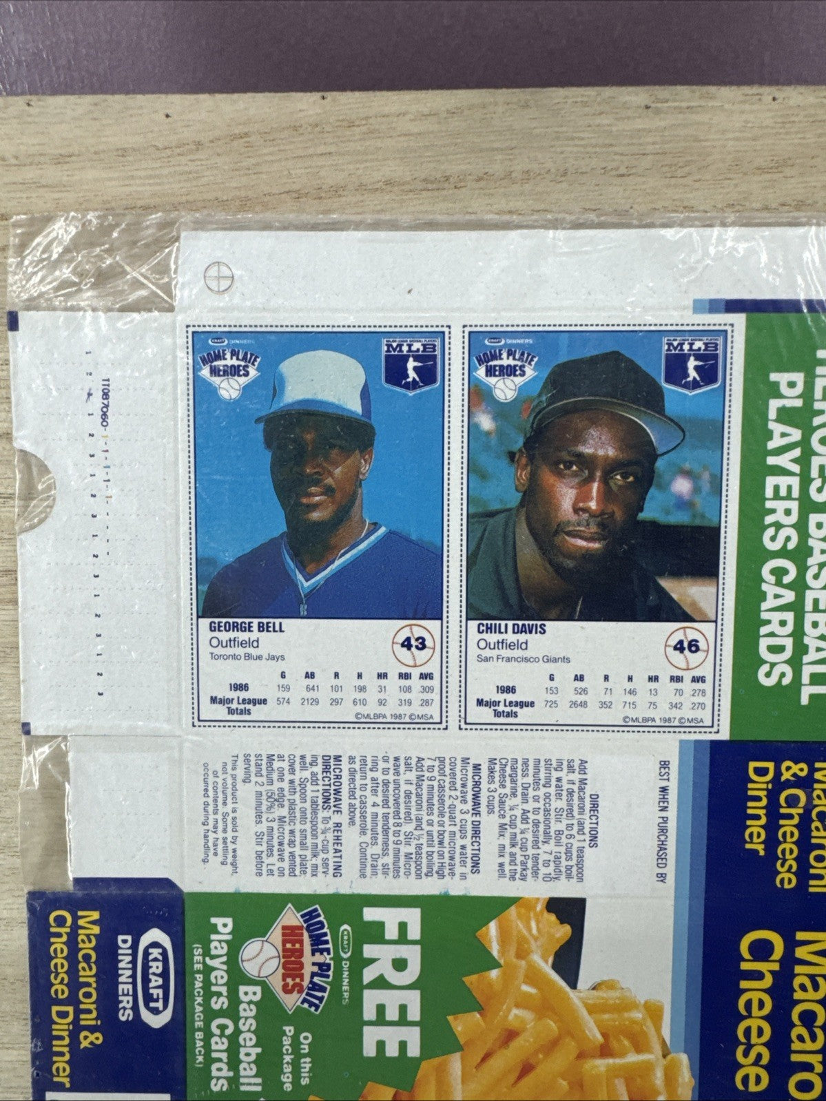 1987 Kraft Home Plate Heroes Never Folded Panel - George Bell Chili Davis