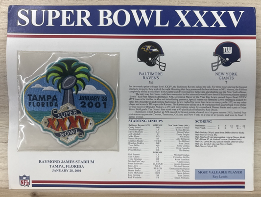 SUPER BOWL 35 Patch Card ~ RAVENS vs GIANTS