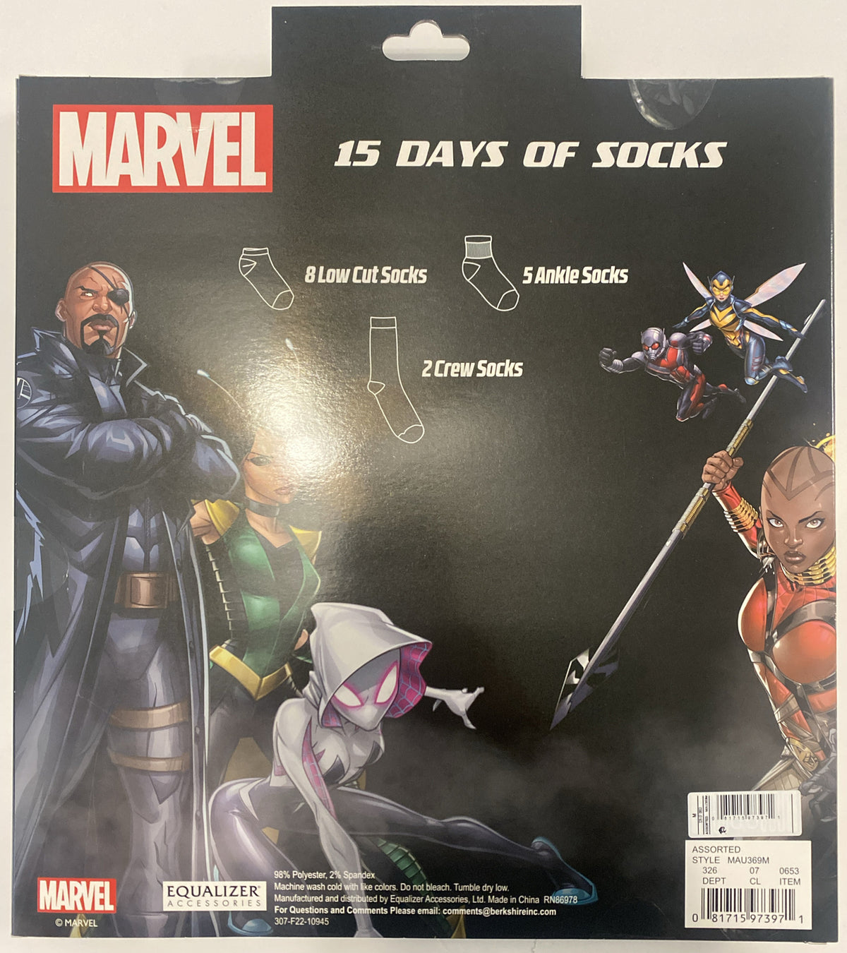 Marvel 15 Days of Socks Kids Medium Shoe Sz 9 - 2 1/22