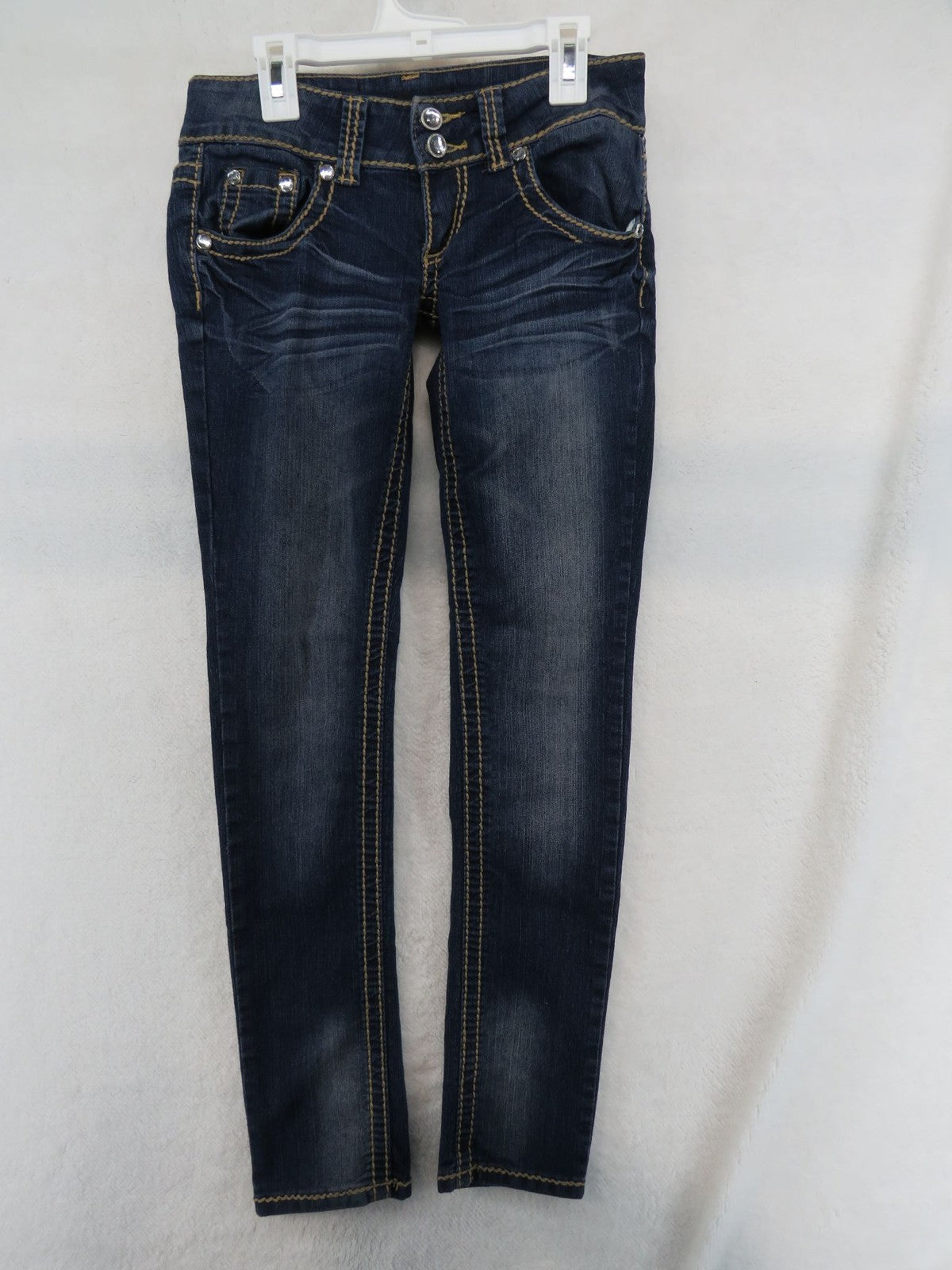 twentyone black Jeans Womens 0/1 Regular Skinny Crystal Studs Dark Wash Stretch
