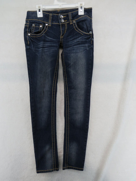 twentyone black Jeans Womens 0/1 Regular Skinny Crystal Studs Dark Wash Stretch