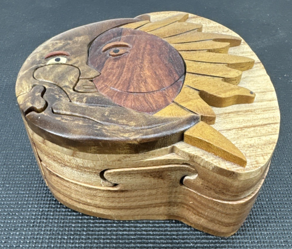 Wooden Puzzle Trinket Box - Sun Moon - Intarsia