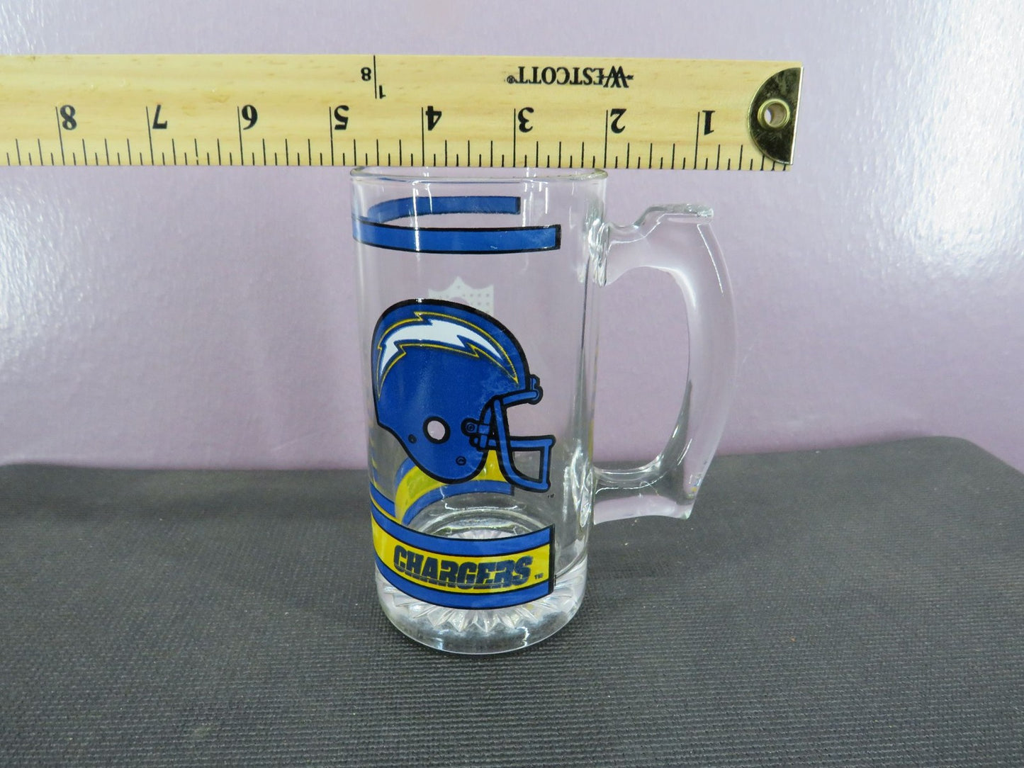 NFL Chargers Official Glass Beer Mug Helmet Logo Blue Yellow Collectible Stein