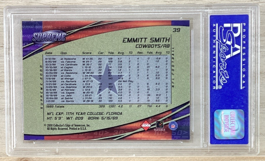 2000 Collector's Edge Supreme - Emmitt Smith #39 - PSA 9