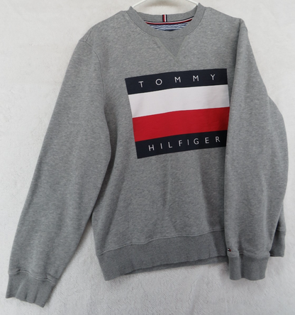 Tommy Hilfiger Men's Sweatshirt - Big Flag Logo Spell Out - Gray - Size Medium