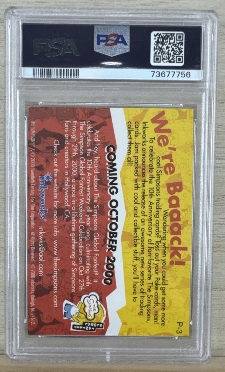 2000 INKWORKS SIMPSONS 10TH ANV PROMO - Marge Simpson P-3 - PSA 7