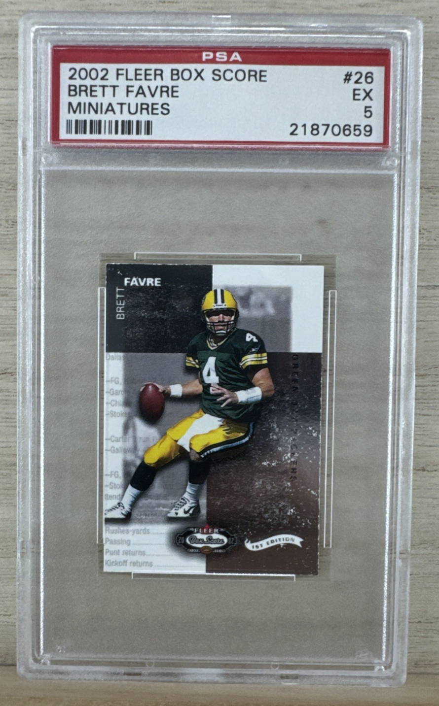 2002 Fleer Box Score - Brett Favre #26 - MINI - PSA 5