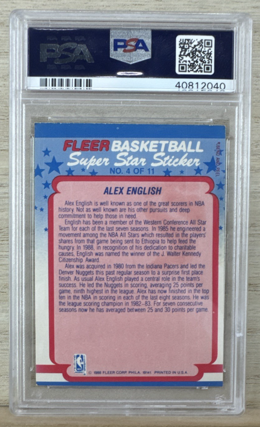 1988 Fleer Sticker - Alex English #4 - PSA 41
