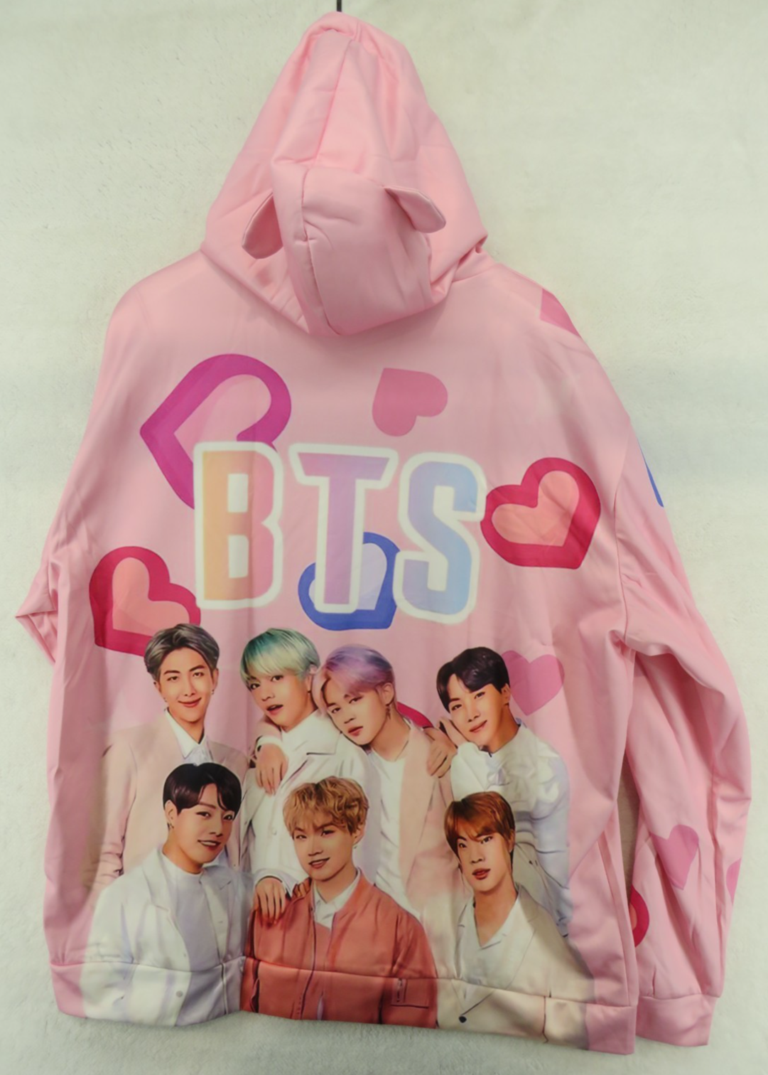 BTS Pink Hearts Long Sleeve Hoodie - Size XL