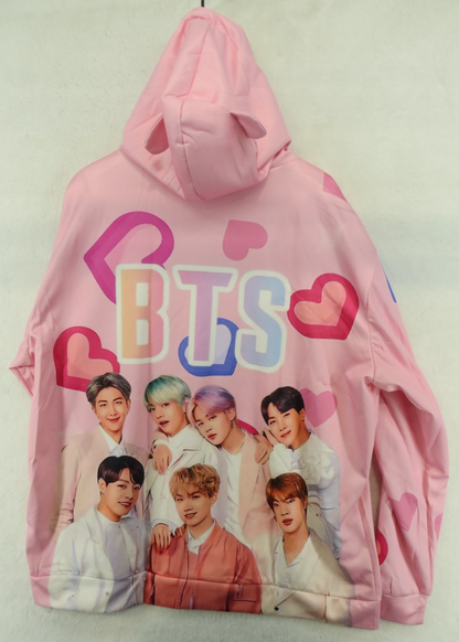 BTS Pink Hearts Long Sleeve Hoodie - Size XL