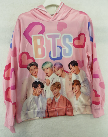 BTS Pink Hearts Long Sleeve Hoodie - Size Medium