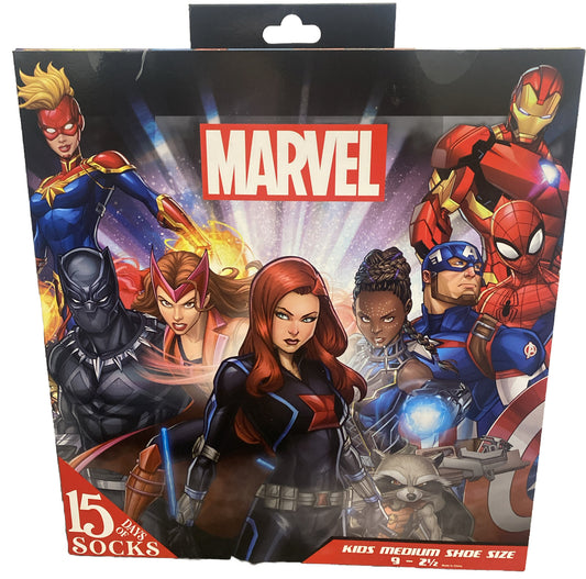 Marvel 15 Days of Socks Kids Medium Shoe Sz 9 - 2 1/2