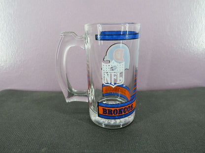 Vintage Denver Broncos Beer Mug Stein Tall Glass 1980s NFL