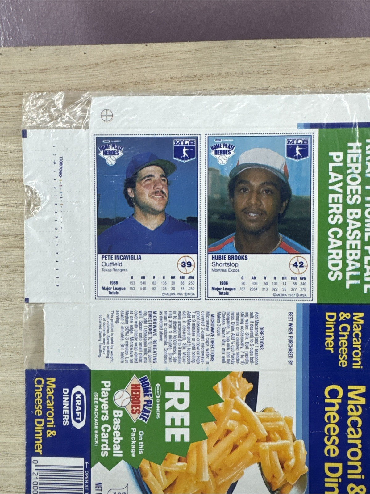 1987 Kraft Home Plate Heroes Never Folded Panel - Pete Incaviglia & Hubie Brooks