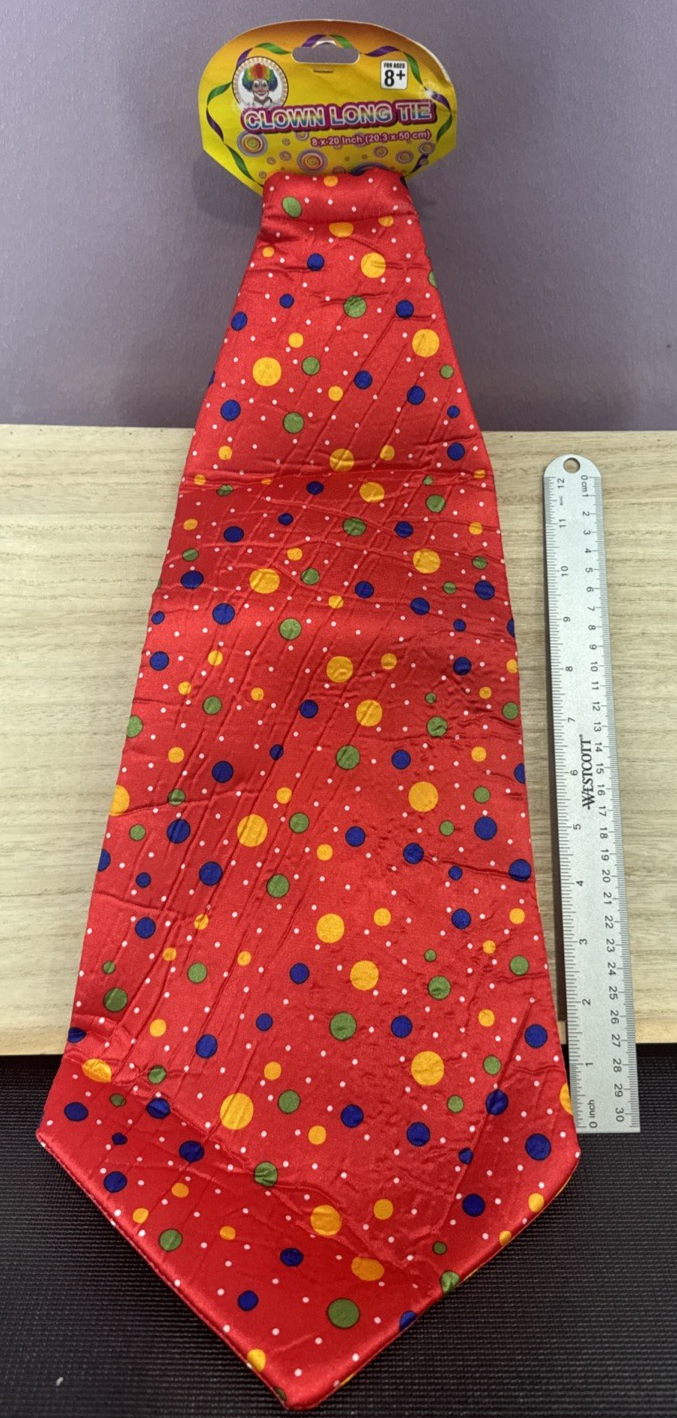 Clown Long Tie - RED POLKA DOT