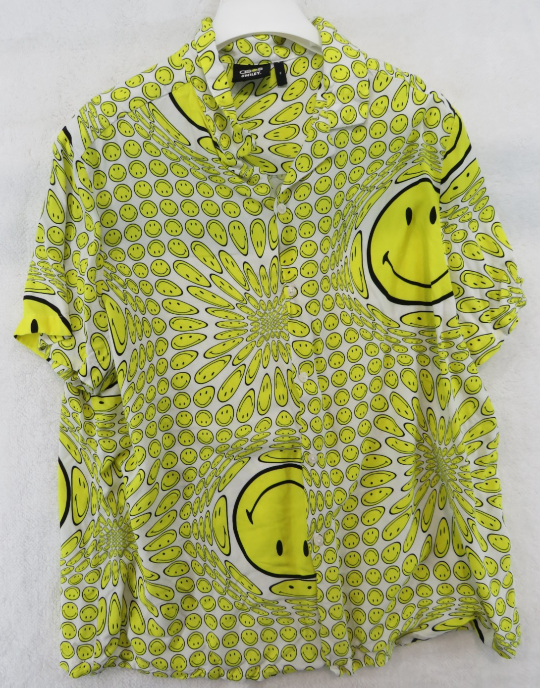 ASOS Design Smiley Collab Short Sleeve Relaxed Button Up Shirt - Size XL