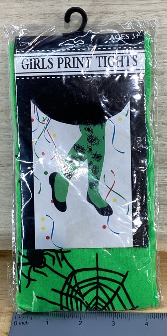 Green & Black Spider Web Print Tights
