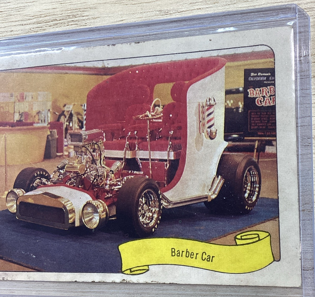 1974 Fleer Sticker Card - Barber Car - GEORGE BARRIS KUSTOM CARS
