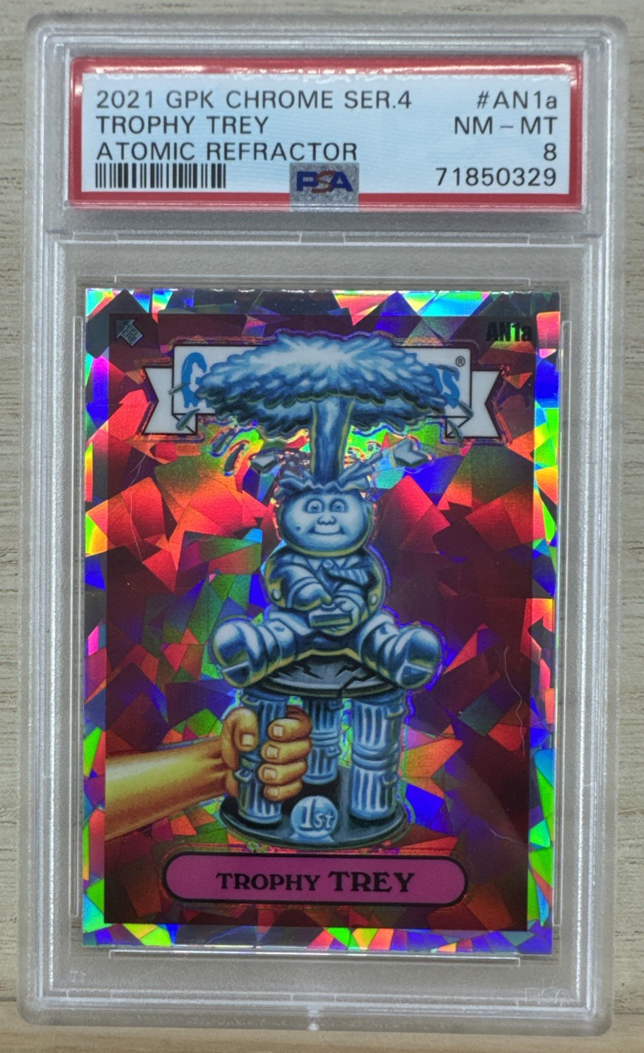 2021 Garbage Pail Kids Chrome Series 4 - Trophy Trey - Atomic Refractor - PSA 8