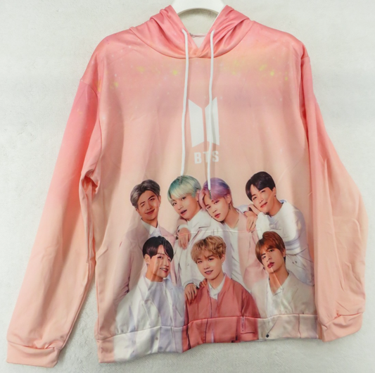 BTS Peach/Pink Color Long Sleeve Hoodie - Size Medium