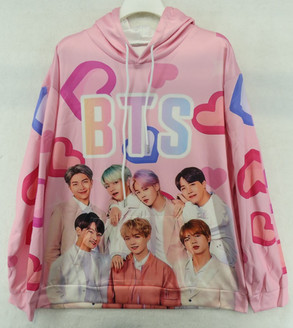 BTS Pink Hearts Long Sleeve Hoodie - Size XL