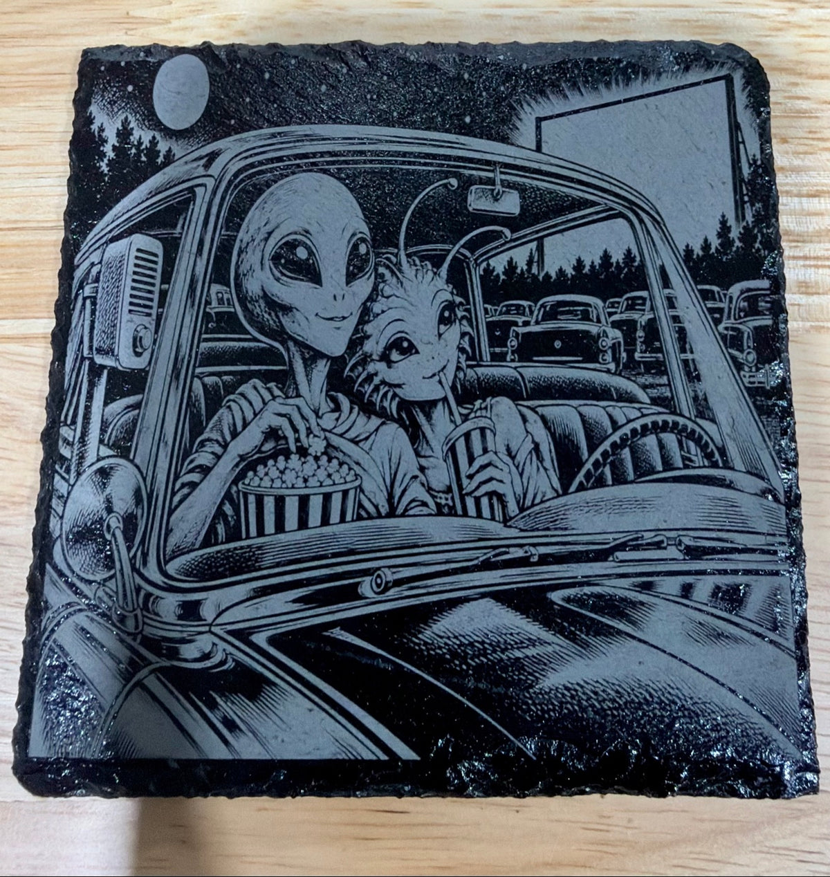 Slate Coaster - Aliens at Drive In Theater