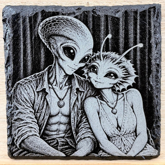Slate Coaster - Alien Sweethearts