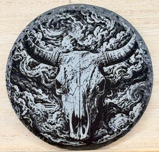 Slate Coaster - Longhorn Skull