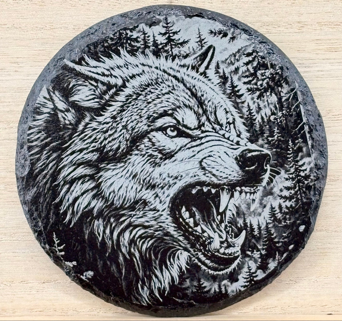 Slate Coaster - Snarling Wolf