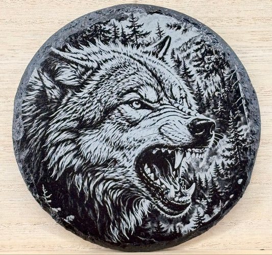 Slate Coaster - Snarling Wolf