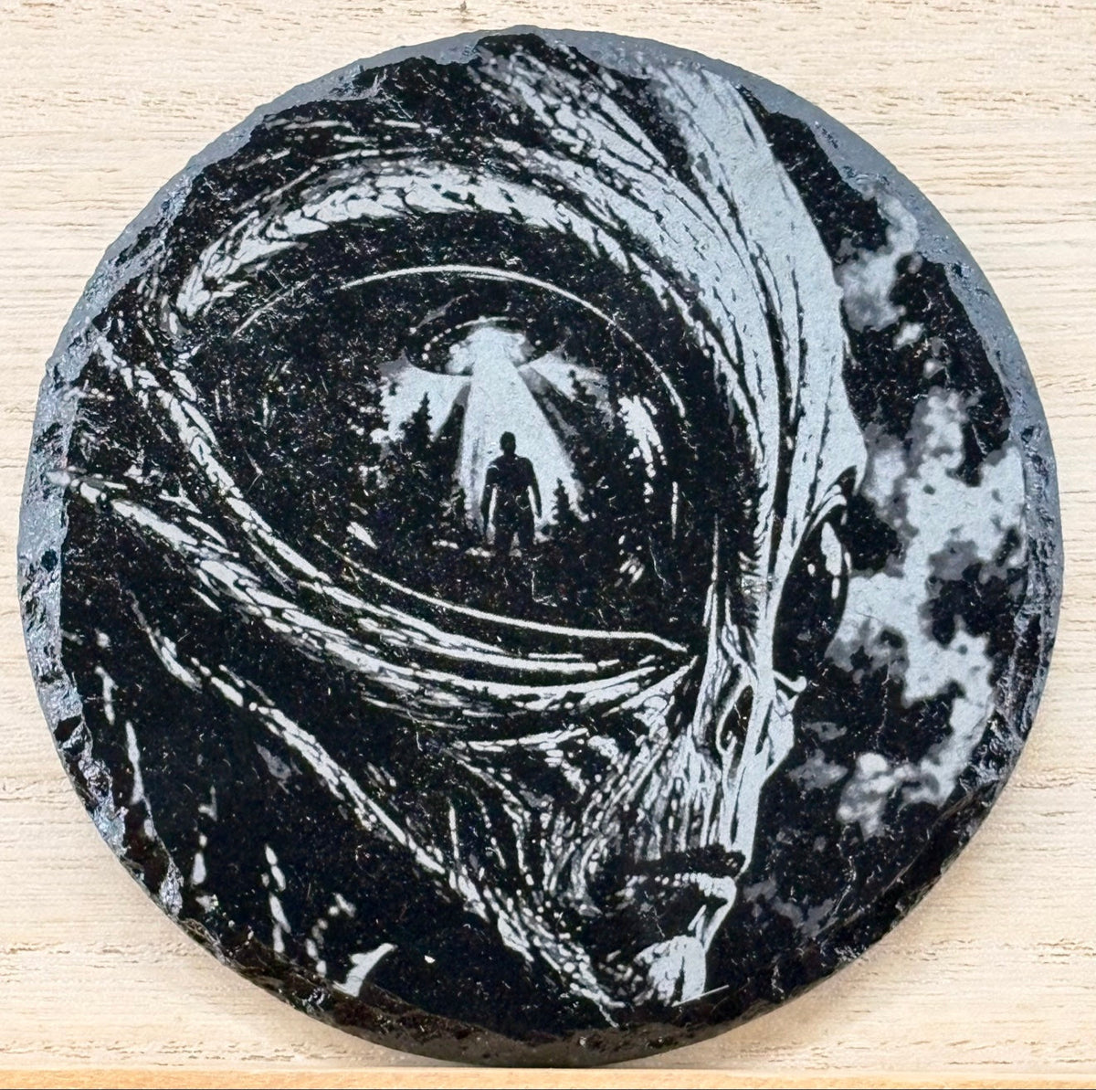 Slate Coaster - UFO Abduction